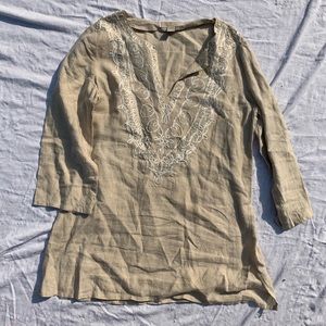 Michael Kors Tan and White Linen Tunic sz M